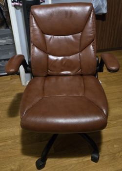 Office Leather Chair, Brown, Wide seat, Ergonomic