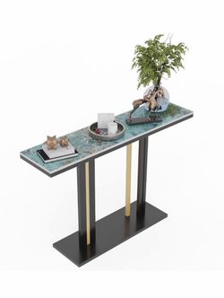 Console Entry Table: Luxurious Console Entryway Table with Sintered Stone with Metal Frame for Foyer Decor, Living Room Sofa Side Table (White