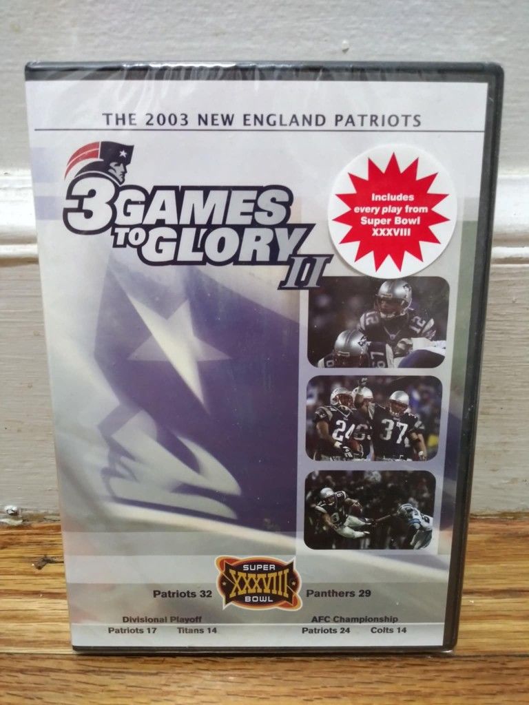 The 2003 New England Patriots 3 Games To Glory 2 DVD Sealed Includes Every Play From Super Bowl XXXVIII.