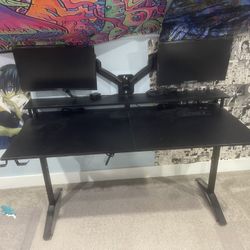Gaming Desk With Outlets, (2) Monitors, And With Wall Mount