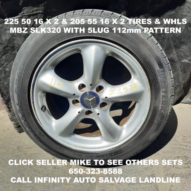 225 50 16 X 2 & 205 55 16 X 2 Tires & Wheels Off Mercedes SLK320 With 5lug 112mm Lug Nut Bolt Pattern.
