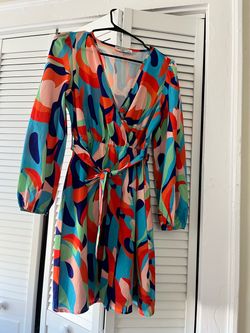 Miss Kelly 1999 Colorful Abstract Print Wrap Dress