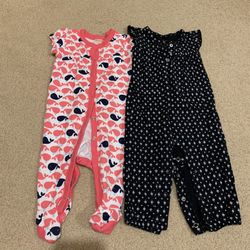 Baby girl romper pants. Sz 6m-9m. $6 for each or $10 for both