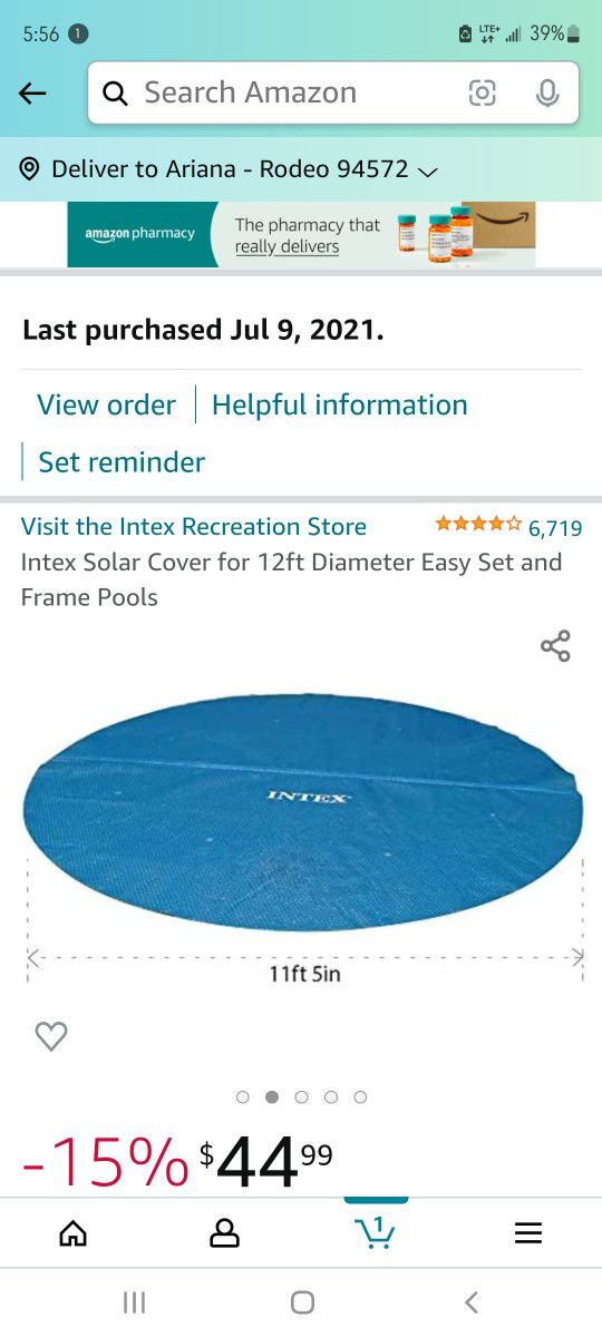 Intex 12ft Round Solar Pool Cover For Above Ground Pool