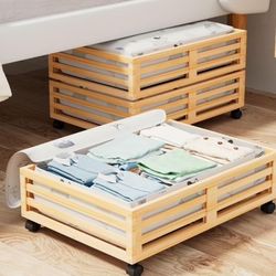 new in box:  * Bamboo under bed organizers w wheels (2) $35  * Bamboo Storage rack-7 tier $35