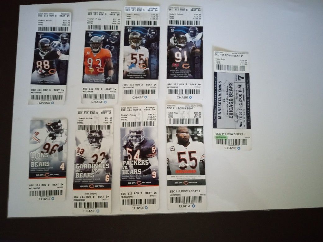 Chicago Bears Ticket Stubs 2008,09 And 2010