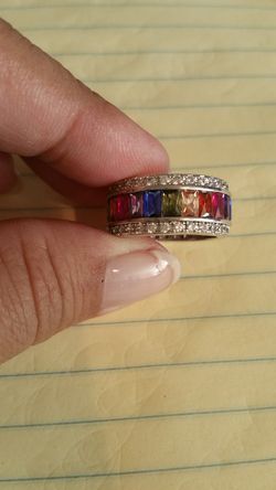 New Multi Stone Princess Cut Stones Sterling Silver Ring size 7