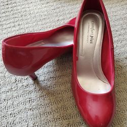 Red Vinyl Heels, Super Comfy Size 5.5...great Cond