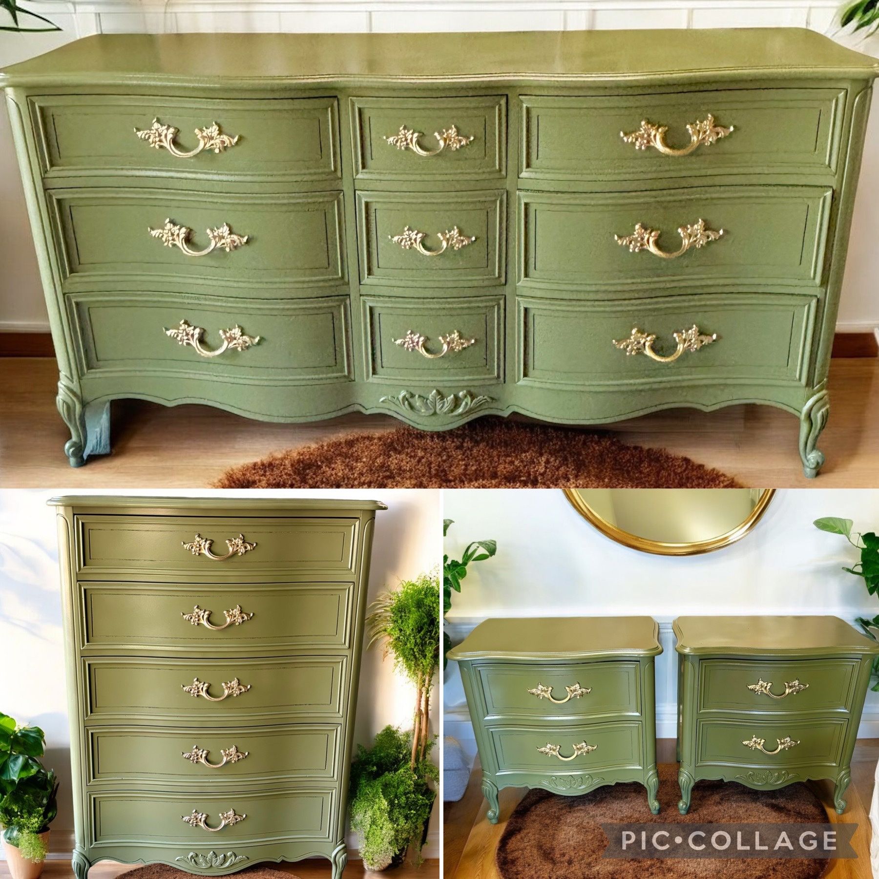 green dresser and nightstand set Manhattan Comfort 2-Piece Granville Modern Solid Wood Standard Dresser and  Nightstand Set in Sage Green GRAN043