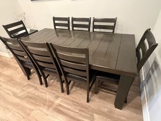Dark Wood Dining Table with 8 Chairs