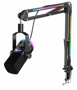 New-FIFINE XLR/USB Gaming Microphone Set, Dynamic PC Mic for Streaming Podcasting, Computer RGB Mic Kit with Boom Arm Stand, Mute Button, Headphones J