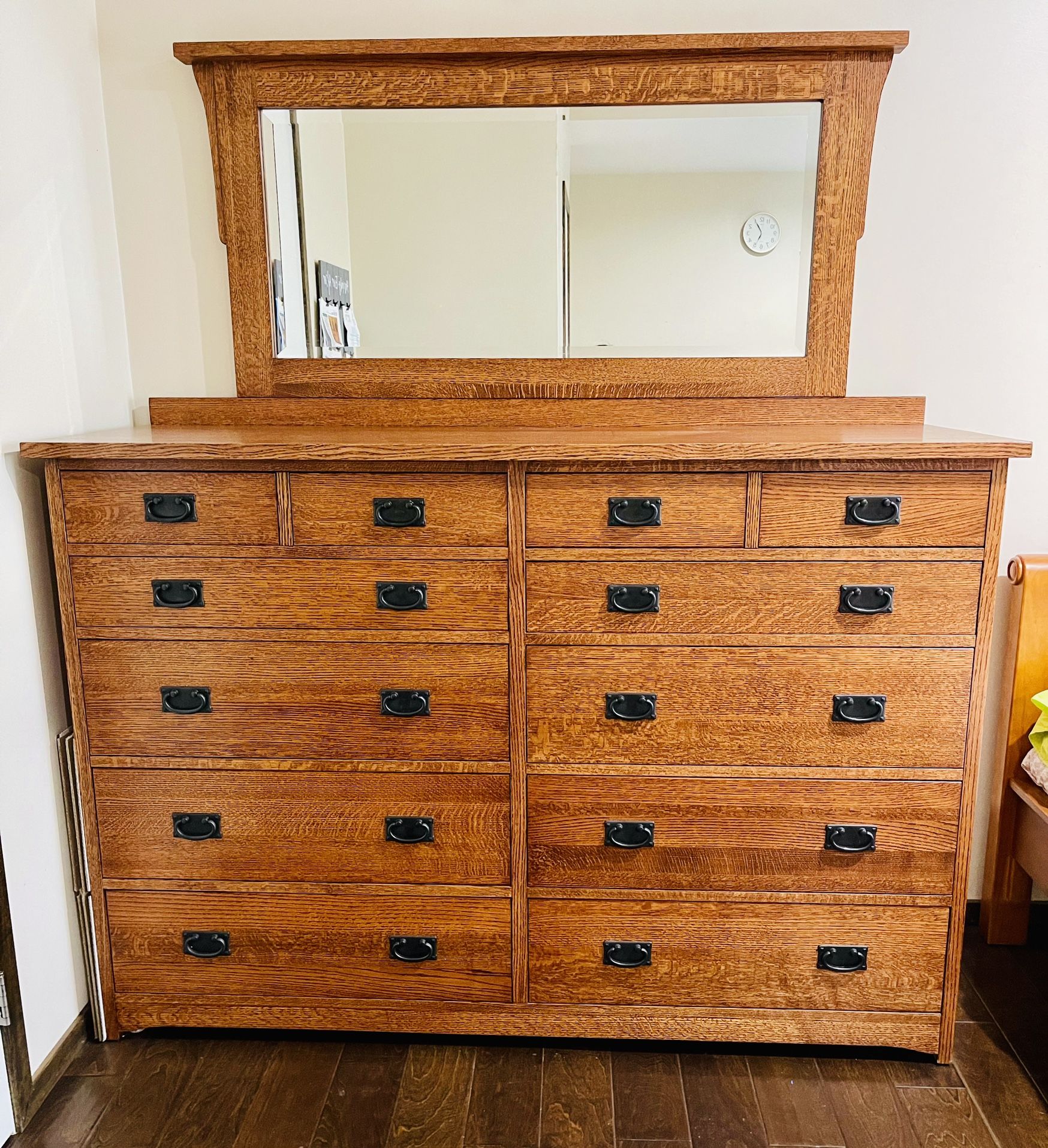 Trend Manor Bedroom Mission Oak 12-Drawer Mule Chest + Dresser Mirror