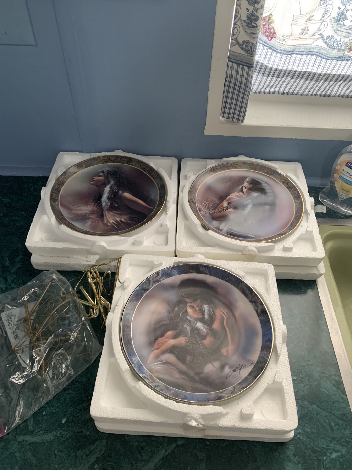 Three Native American Indian plates in excellent condition. This also comes with the plate hangers.