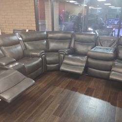 New Recliner Sectional Sofa With Genuine Leather With Power Recliners And With The I Table Dropdown