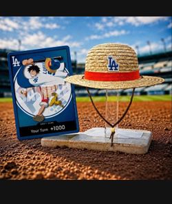 LA Dodgers Luffy One Piece  Card & Straw Hat