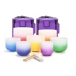 Set of 7 Frosted Quartz Crystal Singing Bowls with 2 PCS Carry Case Bag for Sound Healing and Therapy Meditation
