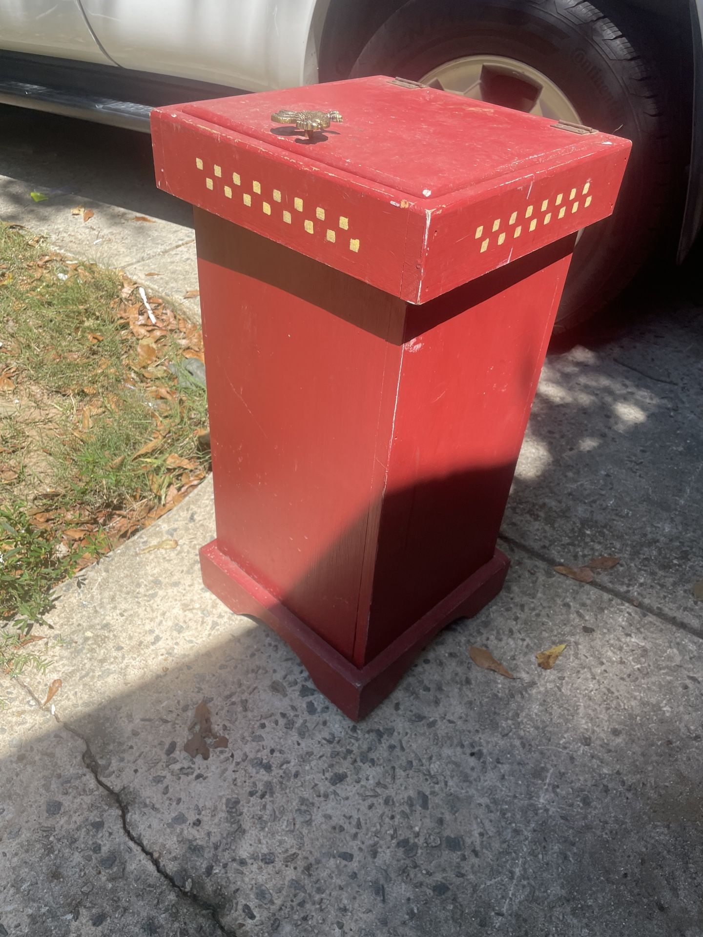 Vintage Handmade Wooden Storage Or Trash Bin With Hinged Lid