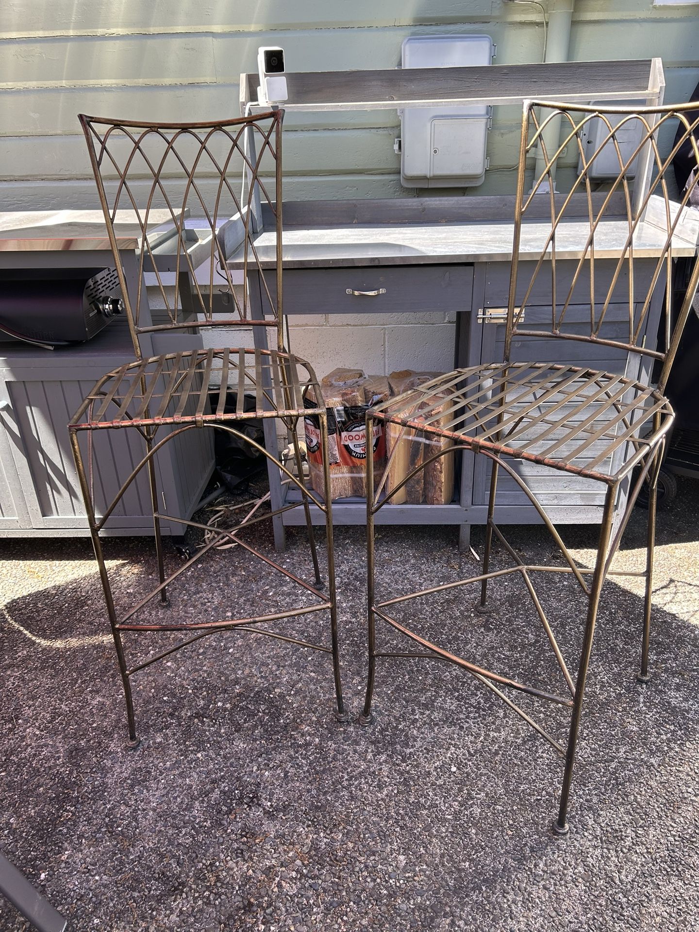 Two Wrought Iron Bar Stools