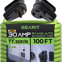 NEW! GearIT 30-Amp Extension Cord for RV and Auto, (100-Feet) 3-Prong 250-Volt 10/3 STW 10AWG Gauge