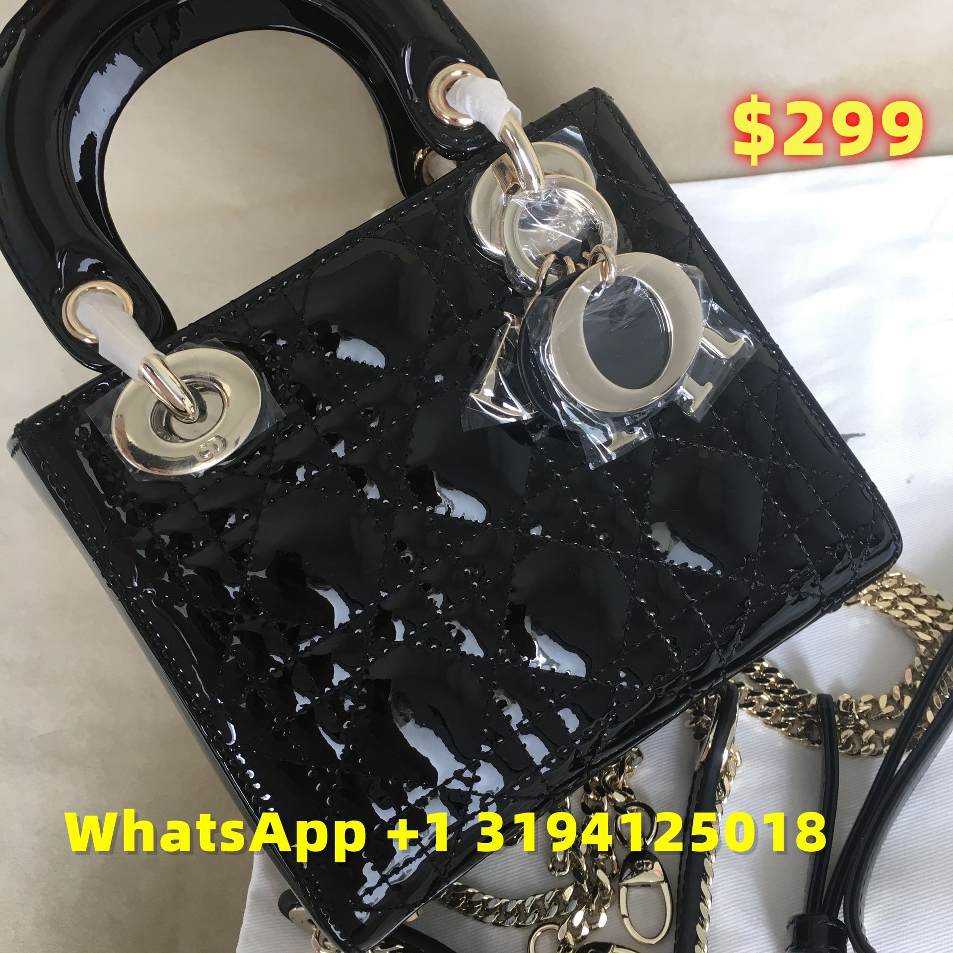 Christian Dior Lady Dior Bag Cannage Quilt Patent Large