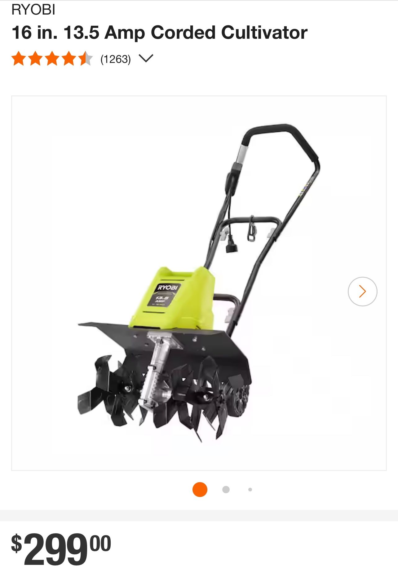RYOBI 16 in. 13.5 Amp Corded Cultivator