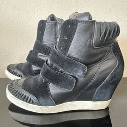 RARE Diesel Marant Style Wedge Black Leather Sneakers - size US 8.5 like NEW