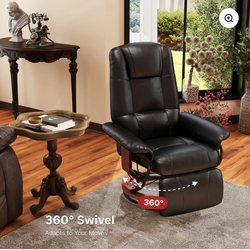 Swivel recliner chair (black, leather)