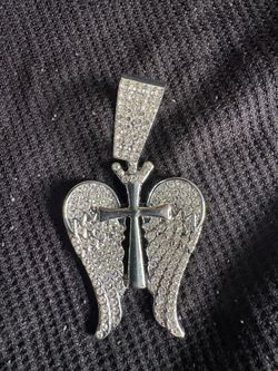 Iced Out Cross With Wings Pendant 