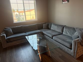 Gray Velvet L-Shaped Sectional Sofa