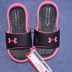 NEW! Under Armour Girls Playmaker Fix Slides Black & Pink Sandals Size 12K Youth