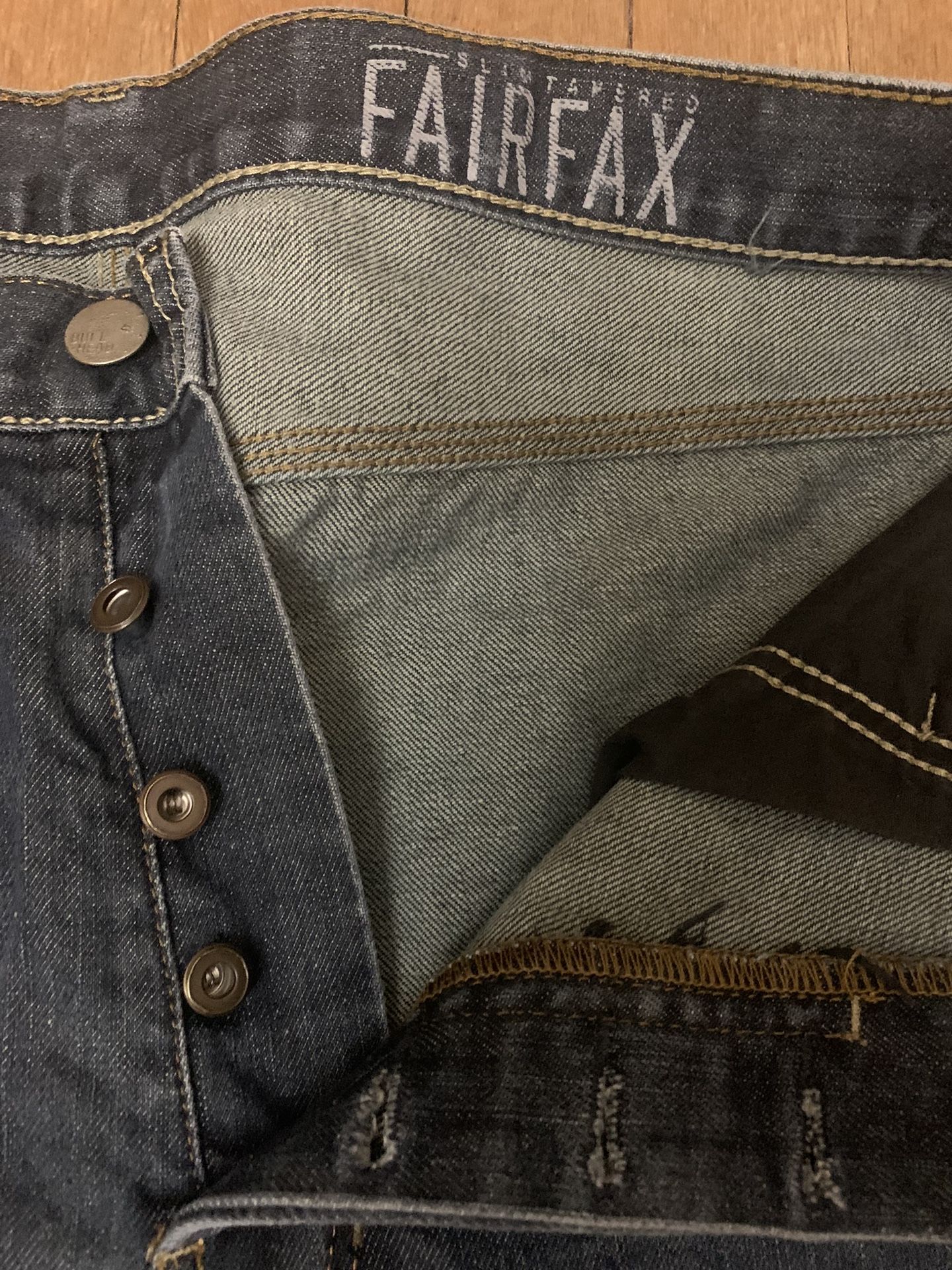 Button Fly Men’s 34/30 Jeans Fairfax Bull Head Navy Blue