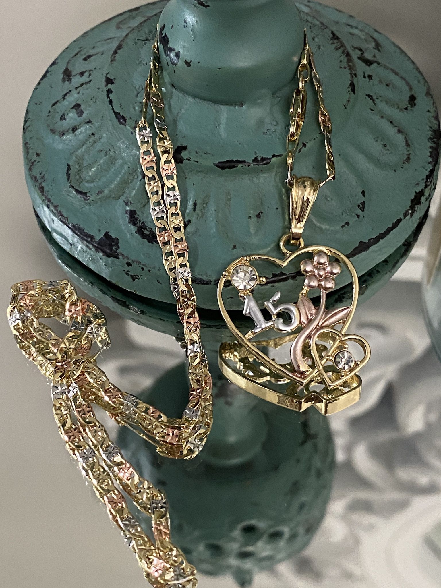 15 Anos Heart Gold Plated Pendant With Chain Necklace 24” 3mm