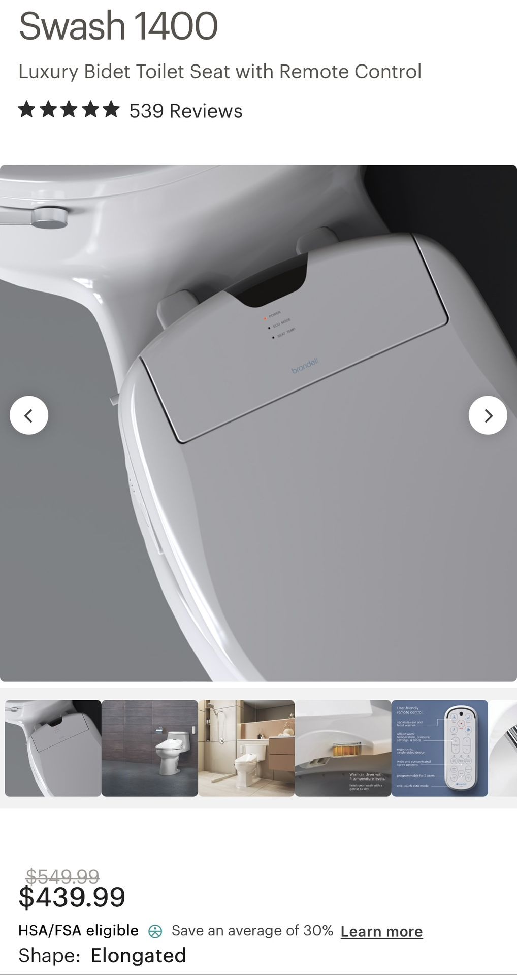 Brondell Swash 1400 Toilet Bidet - Brand New