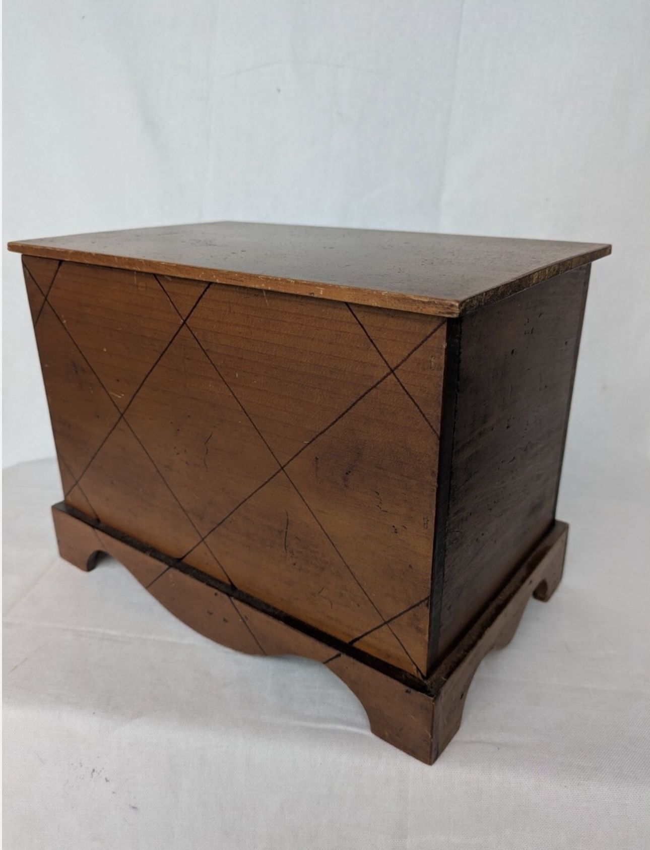 Vintage Wooden Jewelry Box Chest Style Mini Trunk 10.5"