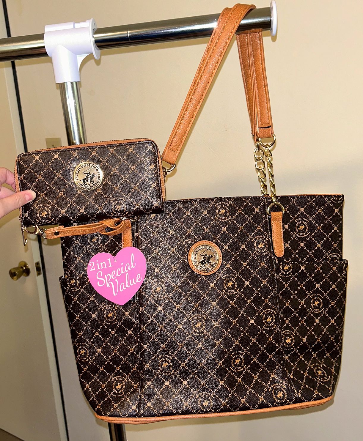 Beverly Hills Polo Club Tote Bag With Matching Wallet Set