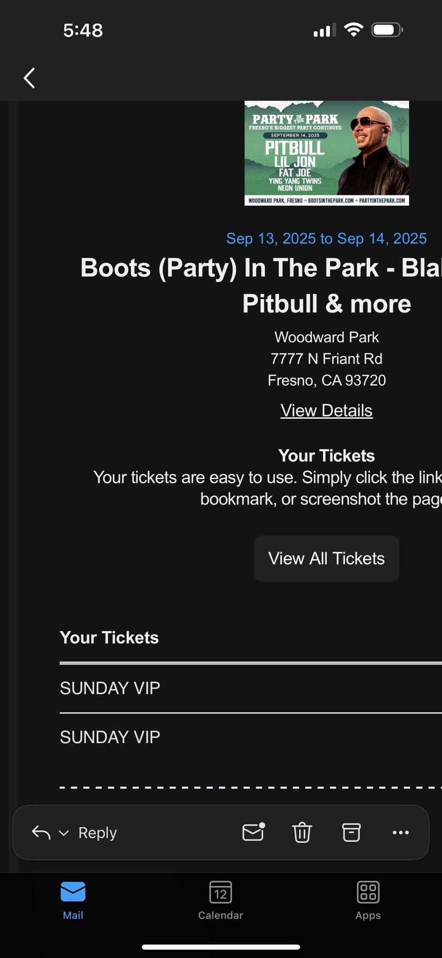 Party in the park Sunday vip