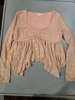🌸 Truth Be Told Women’s XL Blush Pink Lace Babydoll Peplum Long Sleeve Top