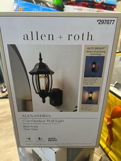 Allen+Roth 1-Light 17.5-in H Black Hardwired Motion Sensor Dusk/Dawn Outdoor Wall Light