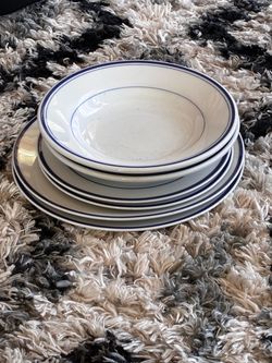White Ceramic Plates with Blue Rim