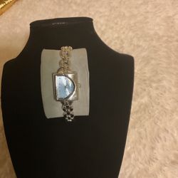 Silver Link Chain Quartz Watch (blue Face)
