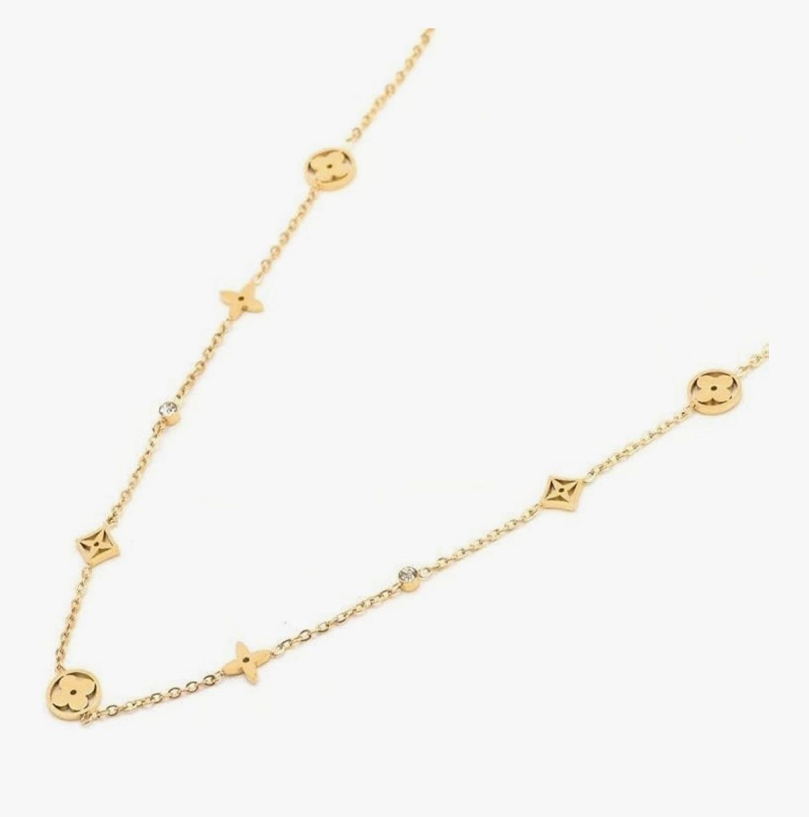 Gold Chain Necklace with Geometric Charms, Adjustable Length, Fashion Jewelry