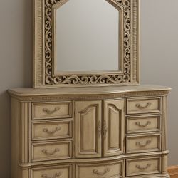 Hard Wynwood & Travertine Dresser With Mirror