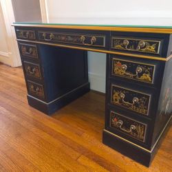 Cute Leather Top 6 Drawer Desk By Sligh Lowery Holland Michigan For Sale
