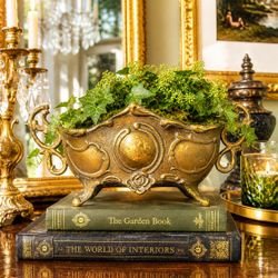 Vintage Jardiniere French cast brass cachepot planter Retro Heavy Centerpiece Statement Antique Footed Collectible 