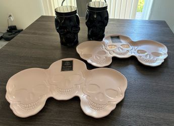 Halloween skull decor mason jar tray