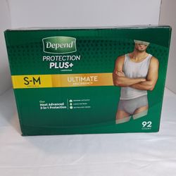 Depend Protection Plus Ultimate Absorbency Mens 92 Count Sm-Med 26-34" Pant