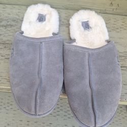 UGG Gray Suede Shearling Slip-On Mules