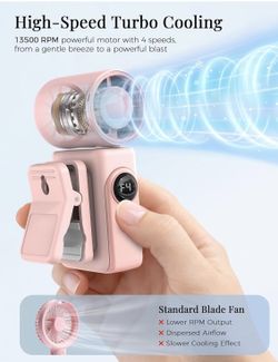 Brand New, Portable Clip On Fan Rechargeable Mini Fan LED Display PINK