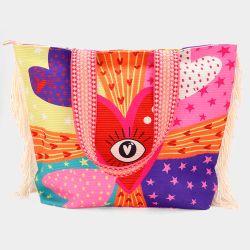 Tassel Trim Boho Evil Eye Heart Pointed Tote Bag / Shoulder Bag