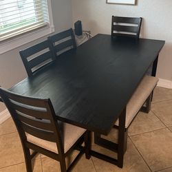 Black Dinner Table With Bench